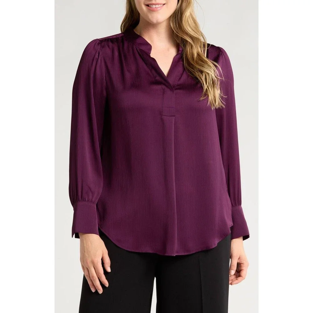 Anne Klein Split‑Neck Textured Woven Tunic Top – Size M – NWT – $99 - Picture 1 of 4